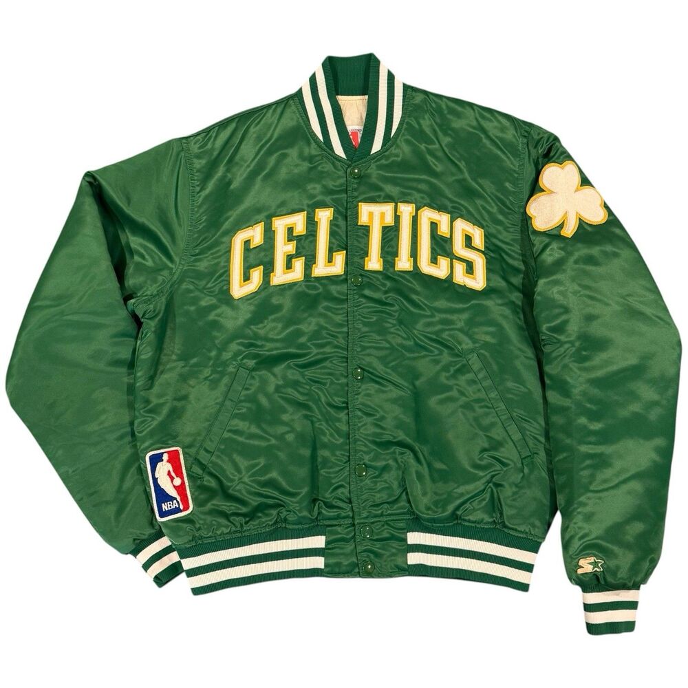 Vintage 80s Starter Boston Celtics Satin Bomber Jacket Size L Green USA Made NBA